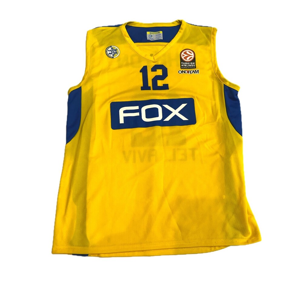 Maccabi Tel Aviv Yogev Ohayon #12 Yellow Basketball Jersey Size Small FOX